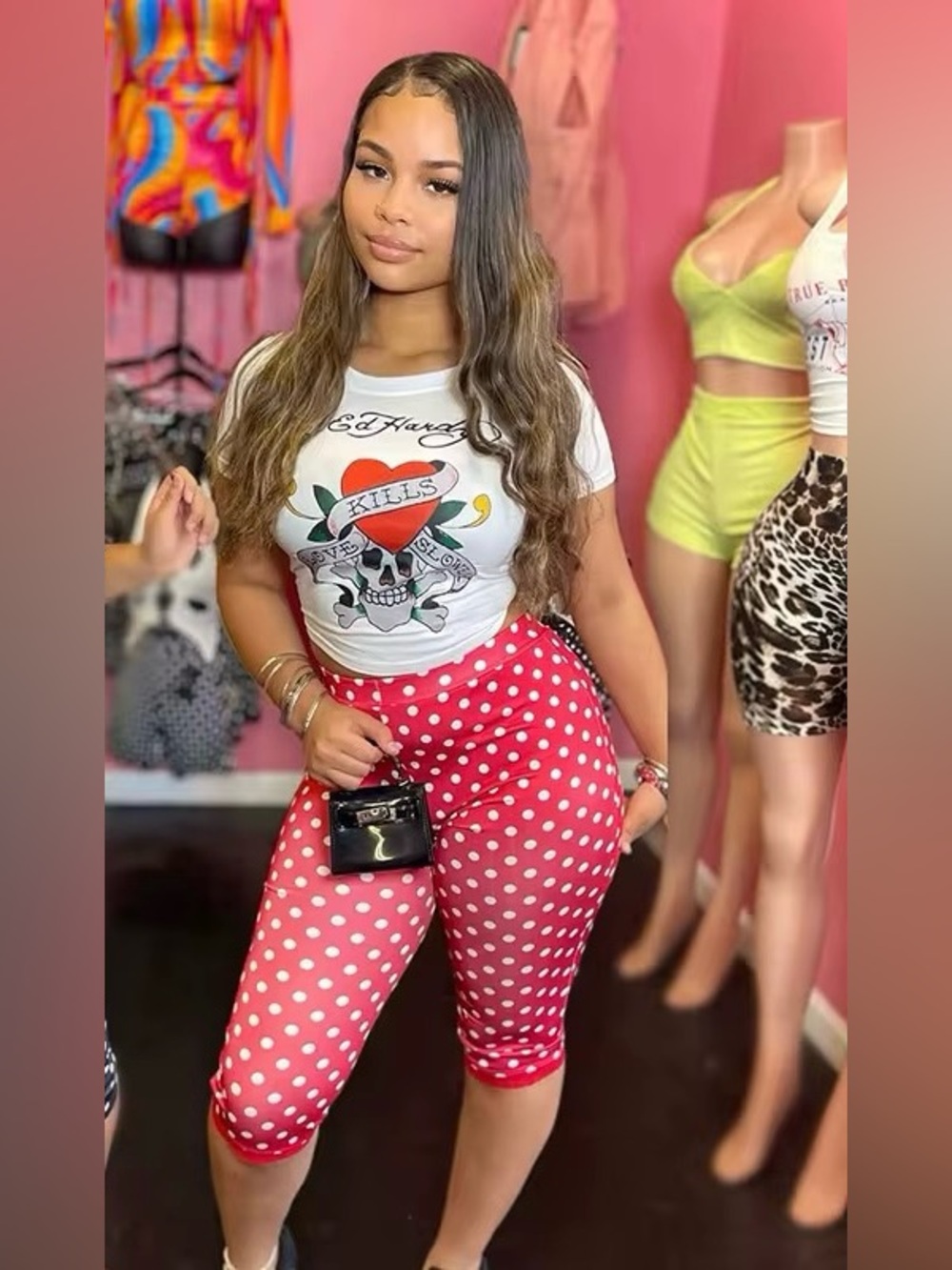 White Graphic Tee & Red Polka Dot Capri Set 2 piece  set